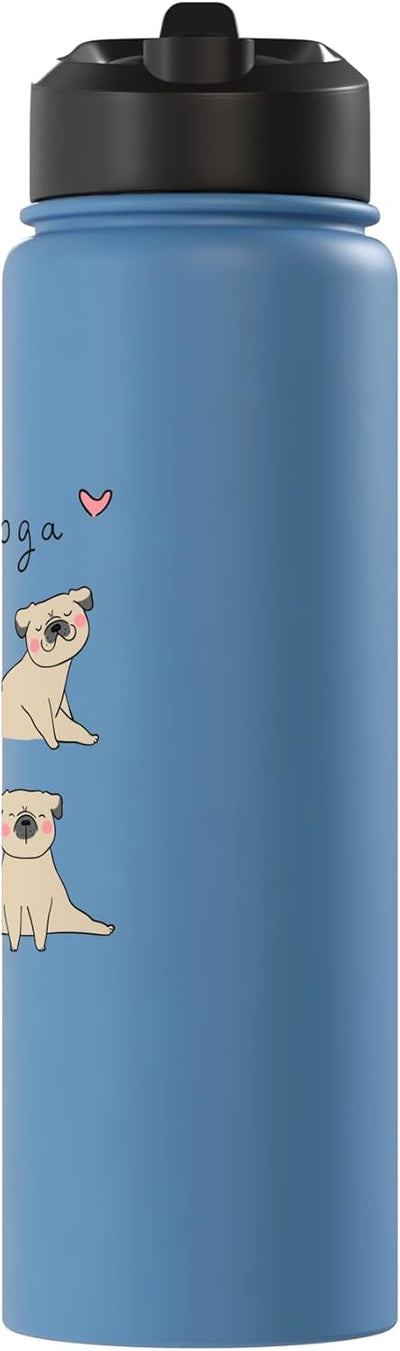 Botella de agua acero inoxidable aislada con estampado de pug y meditación