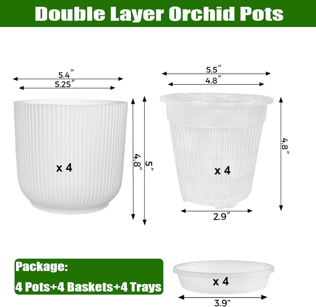 Set 4 Macetas Orquídea Doble Capa 5.4pulg Plástico Decorativo
