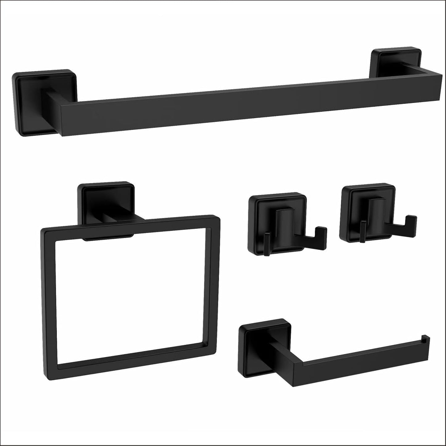 Set 5 Pzas Accesorios Baño Cuadrados Negro Mate