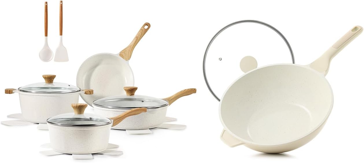 Set 14 Pzas Utensilios Cerámica Antiadherente Sartén 4.5qt Con Tapa