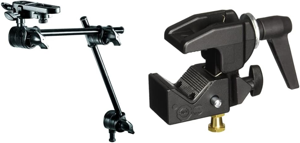 Brazo articulado 2 secciones soporte cámara clamp negro
