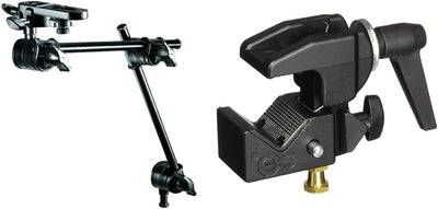Brazo articulado 2 secciones soporte cámara clamp negro