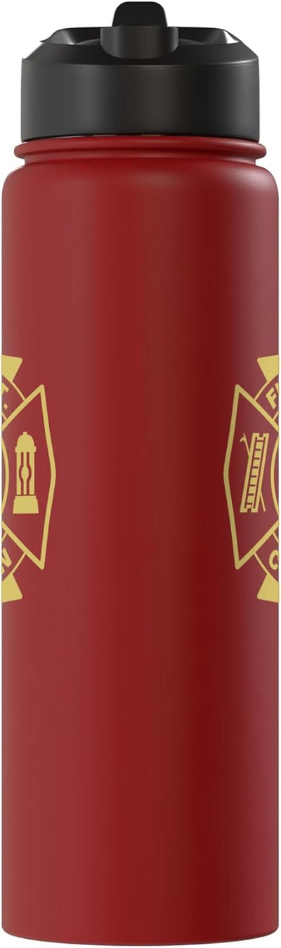 Botella de agua acero inoxidable con emblema cruz maltesa para bombero