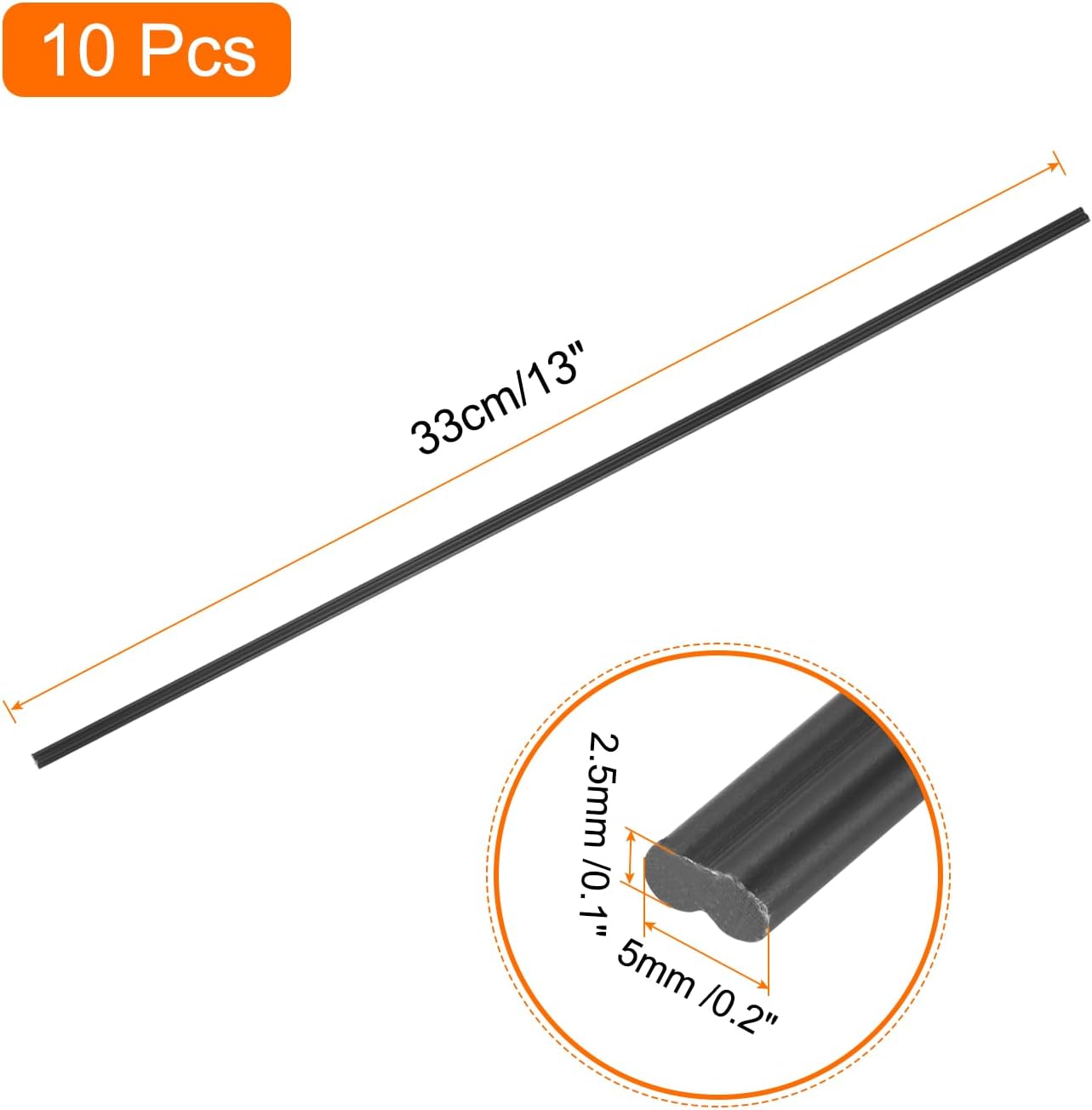 10 Varillas Soldadura Plástico 13pulg Para Parachoques Negro