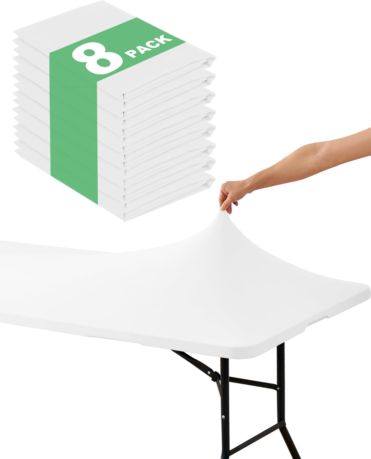 Mantel rectangular 8ft set 8 elásticos blancos resistente agua