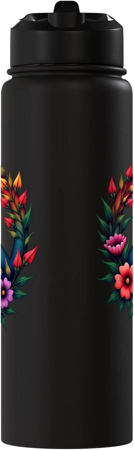 Botella de agua acero inoxidable 60s 70s Flower Power