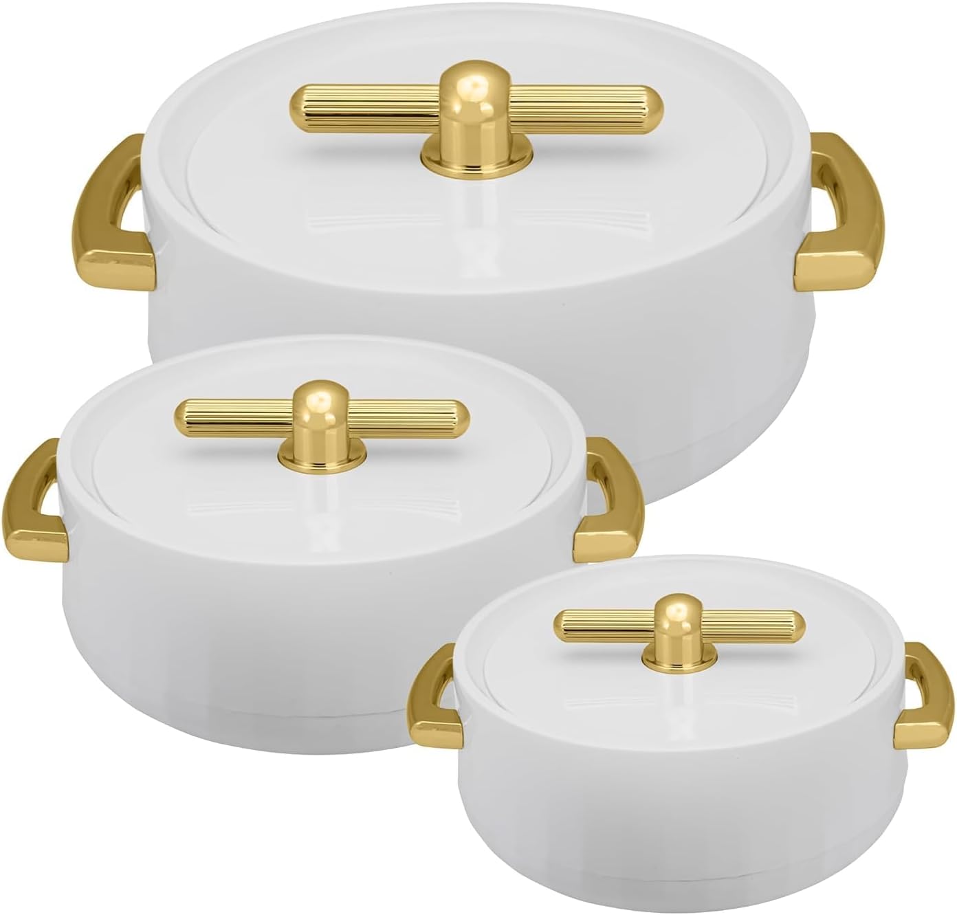 Set 3 Cazuelas Acero Inox 57.5oz 40.6oz 20.3oz Blanco Perla
