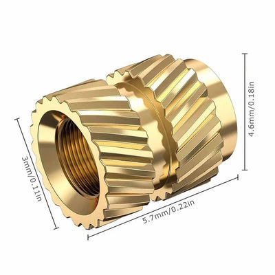 Kit insertos roscados M3 latón para plástico y 3D 100 pzas