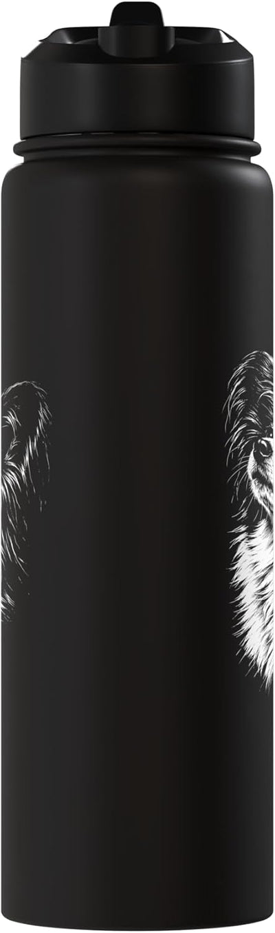 Botella de agua acero inoxidable para amante de perros en blanco y negro