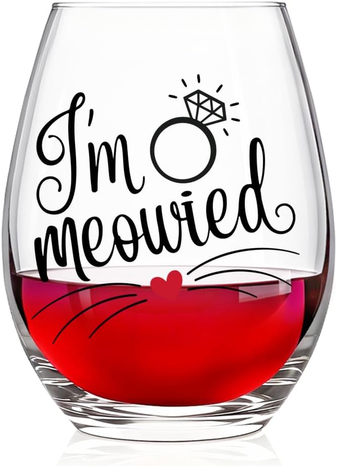 Copa de vino sin tallo con texto en inglés I'm Meowied, regalo de compromiso para mujer