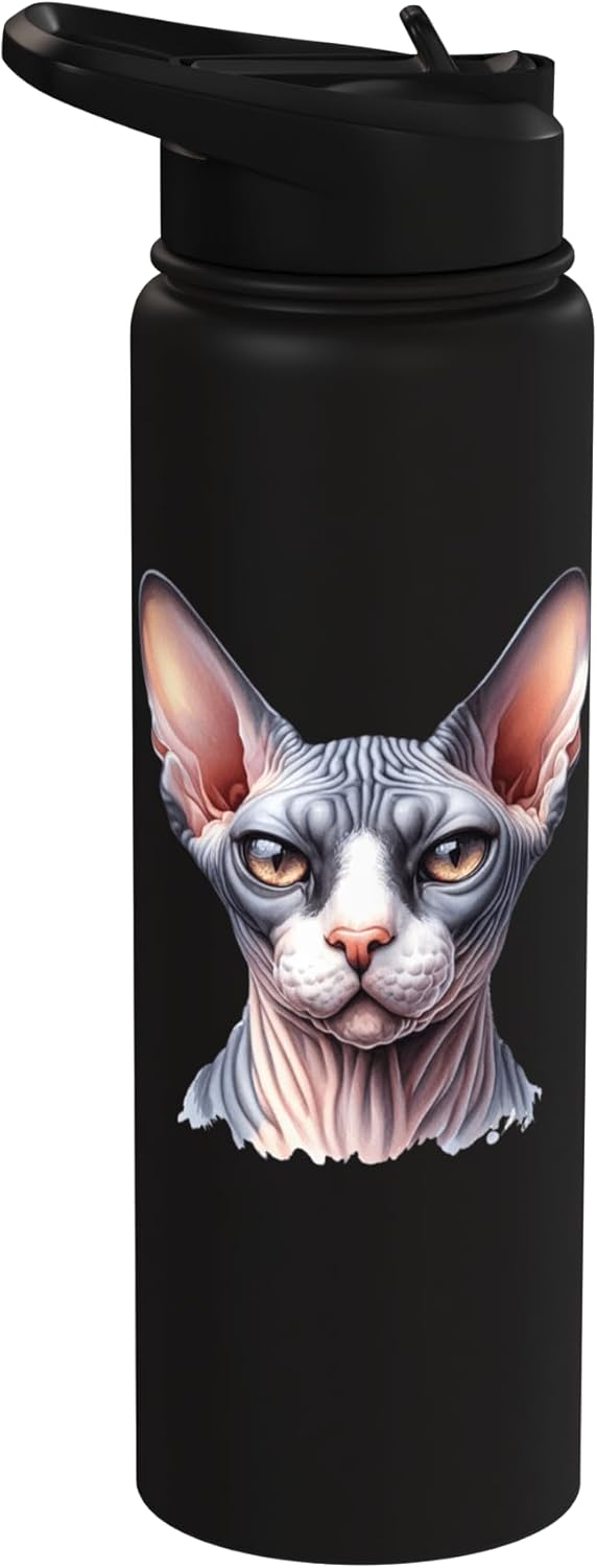 Botella de agua acero inoxidable sin BPA con imagen gato Sphynx