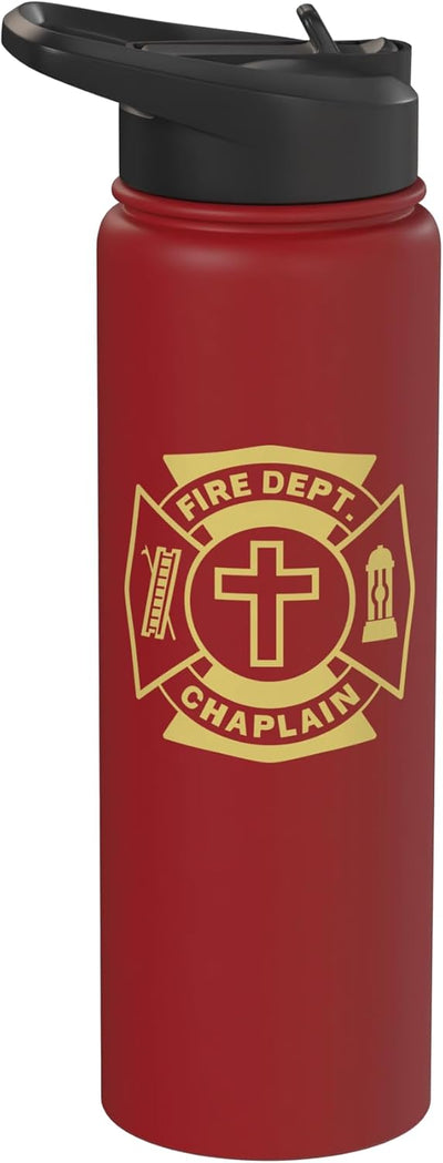 Botella de agua acero inoxidable con emblema cruz maltesa para bombero