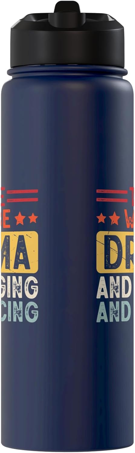 Botella agua acero inox aislada con drama canto baile
