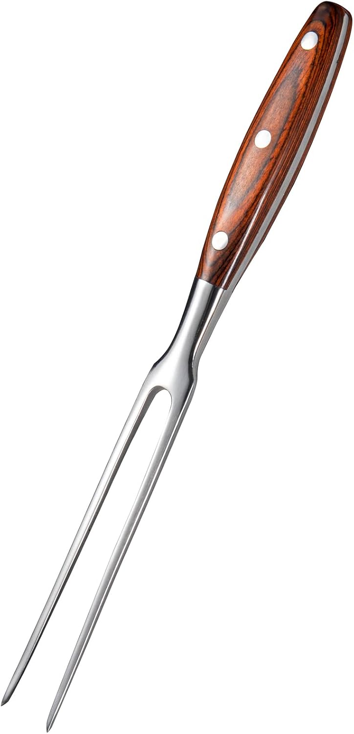 Tenedor carne 11.5pulg acero inox mango madera dos puntas