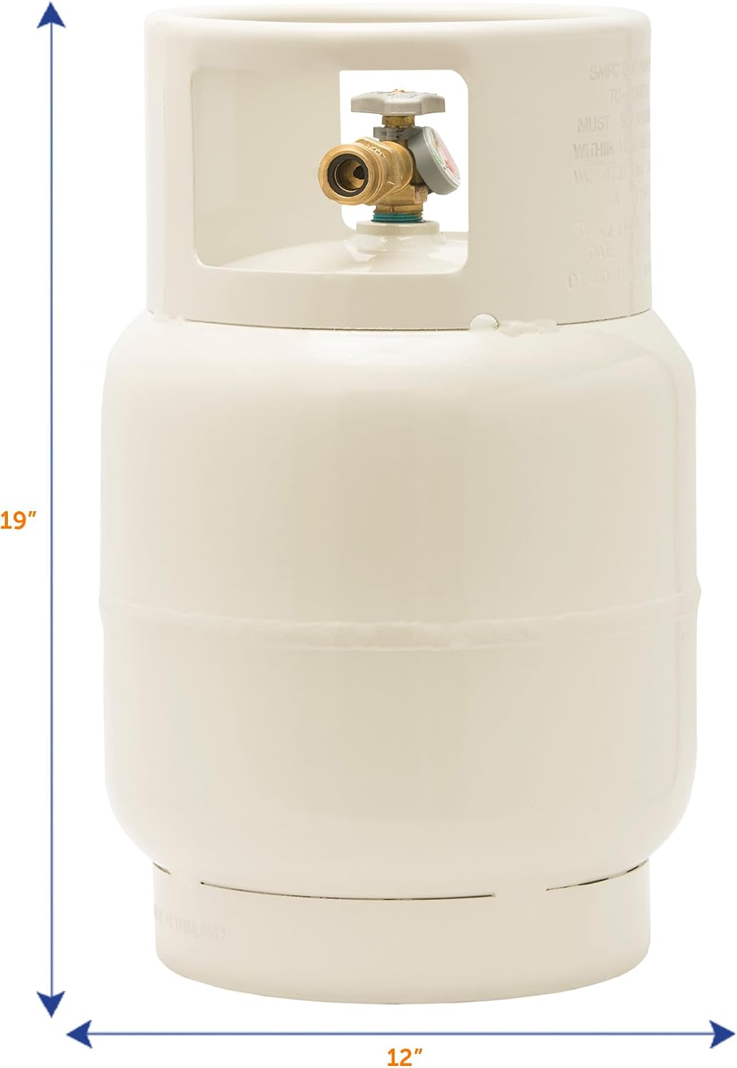 Cilindro propano acero válvula vapor medidor nivel blanco