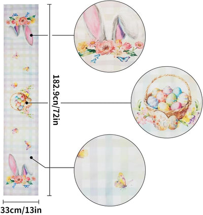 Camino de mesa de Pascua acuarela 13 x 72 pulgadas decoración primavera