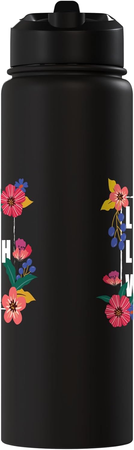 Botella agua acero inox aislada para mujer con flores