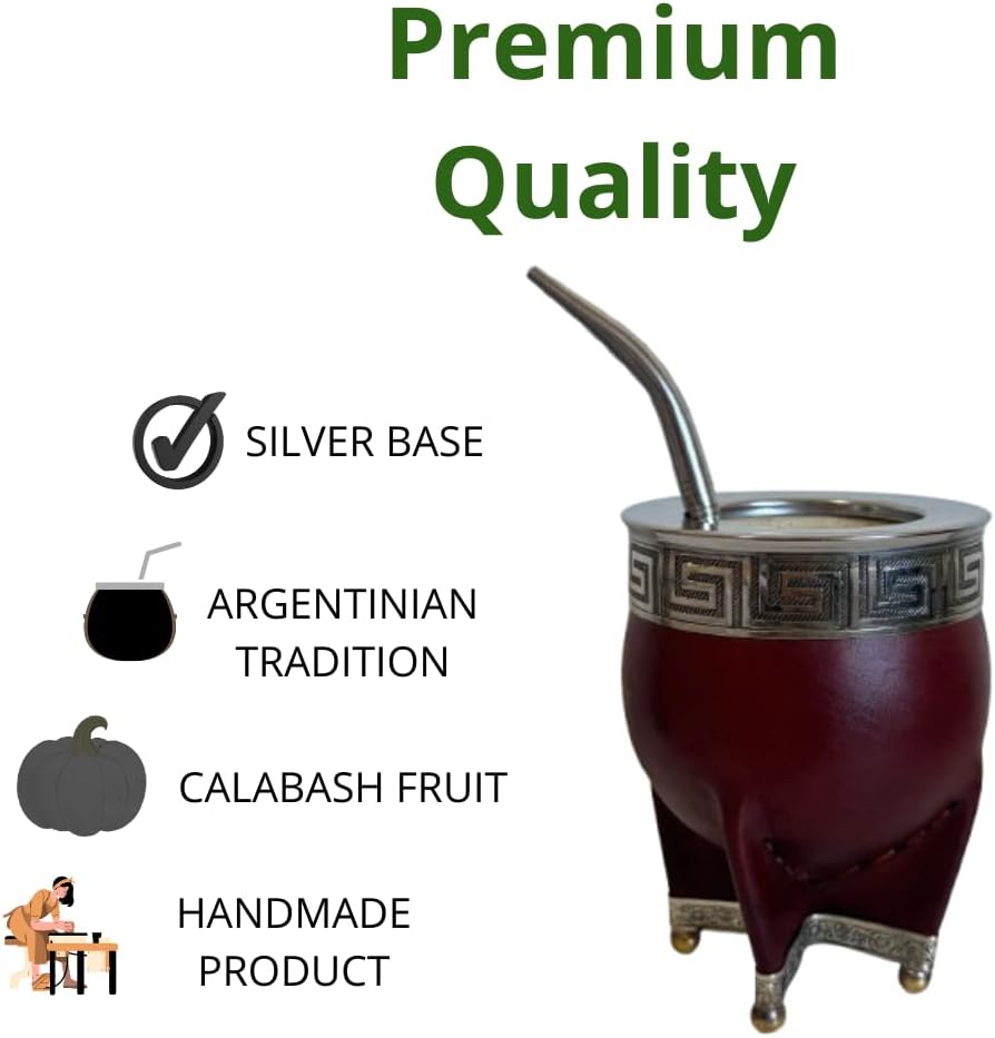 Mate imperial argentino con calabaza, pajita y base plateada