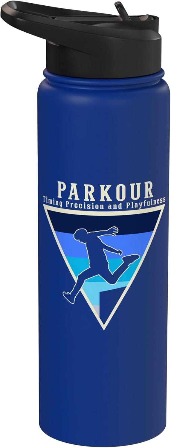 Botella de agua acero inoxidable aislada para parkour con precisión y juguetonería