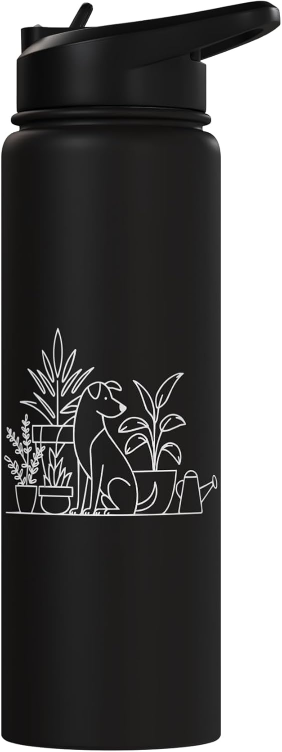 Botella de agua acero inoxidable aislada para perros amantes del jardín