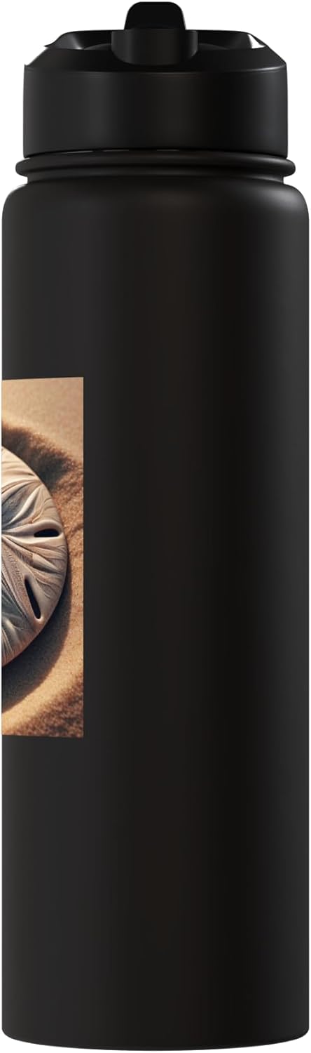 Botella agua acero inox aislada con diseño monedas de arena