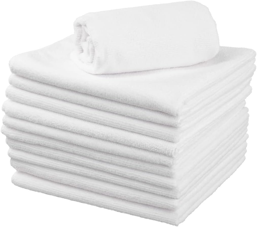 Paños limpieza 16x16pulg microfibra blanca reutilizables