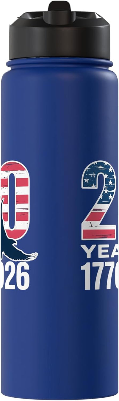 Botella de agua aislada patriótica acero inoxidable 1776-2026