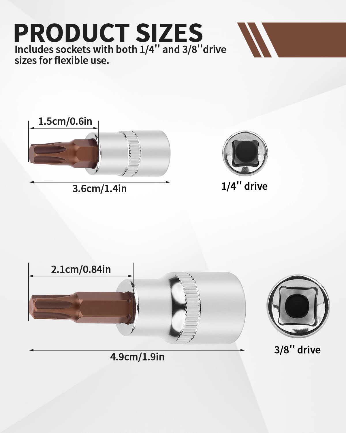 Set 6 llaves vaso Torx T30 1/4 y 3/8 acero CR-V