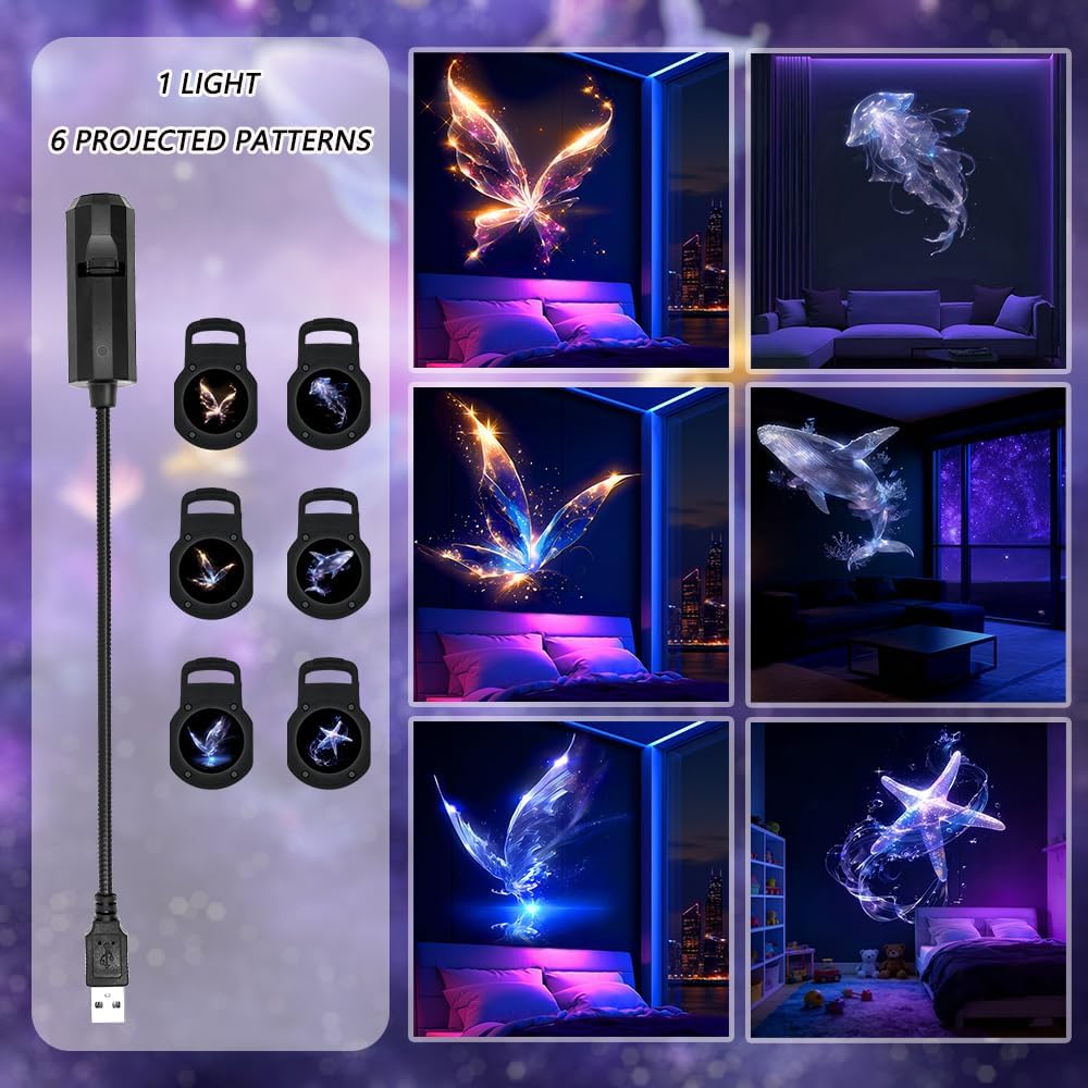 Luz nocturna LED proyecta patrones marinos y mariposas