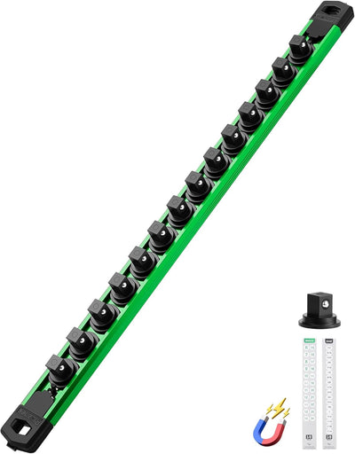 Organizador magnético enchufes 3/8pulg aluminio 14 clips verde