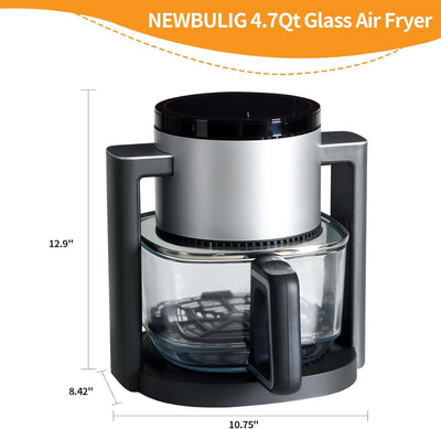 Freidora aire vidrio 4.7qt 10en1 con temporizador 105-395°F