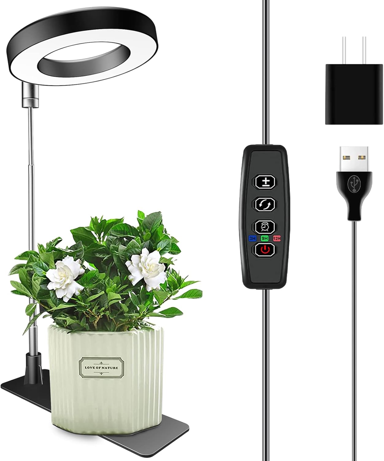 Luz crecimiento plantas 48 LEDs espectro completo ajustable 3/9/12