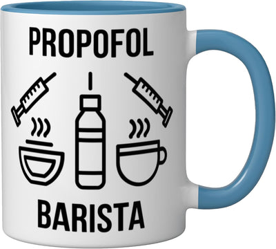 Taza de cerámica barista anestesiólogo propofol color azul y blanco