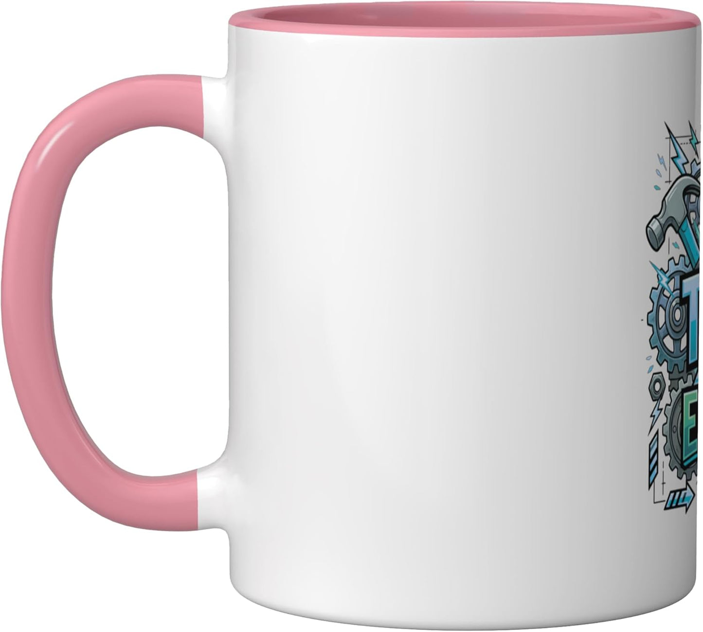 Taza Cerámica Diseño Mecánico Rosa/Blanca