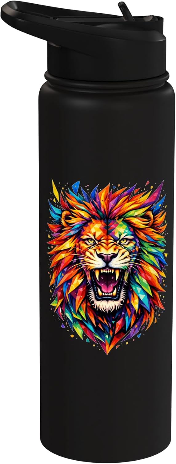 Botella agua acero inox aislada arte geométrico león