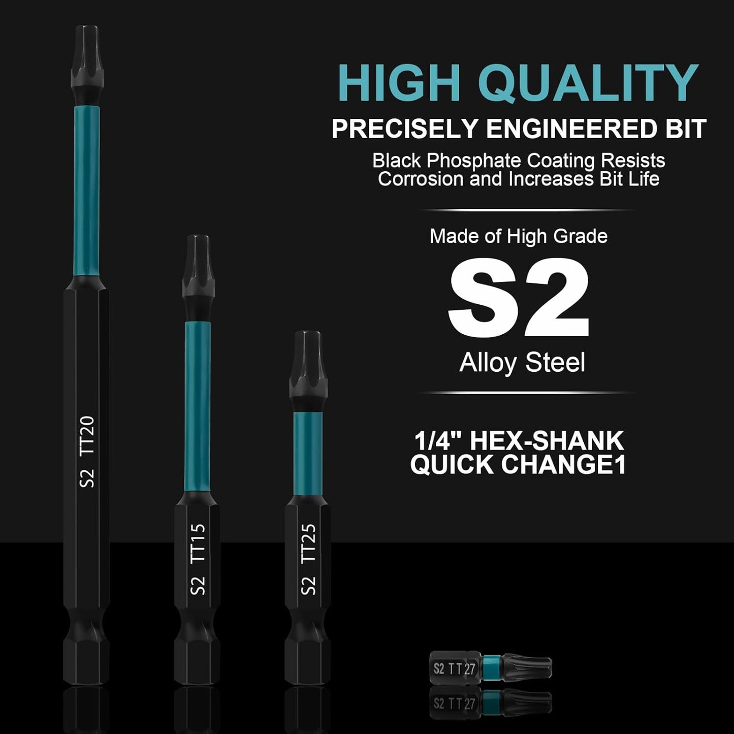Set 10 Brocas Torx S2 Acero Estrella 1/4" T7-T40