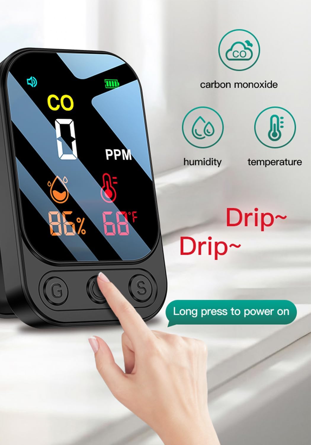 Detector CO con temp humedad para camping y viajes