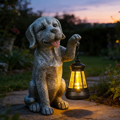 Estatua perro linterna solar regalo patio mamá abuela