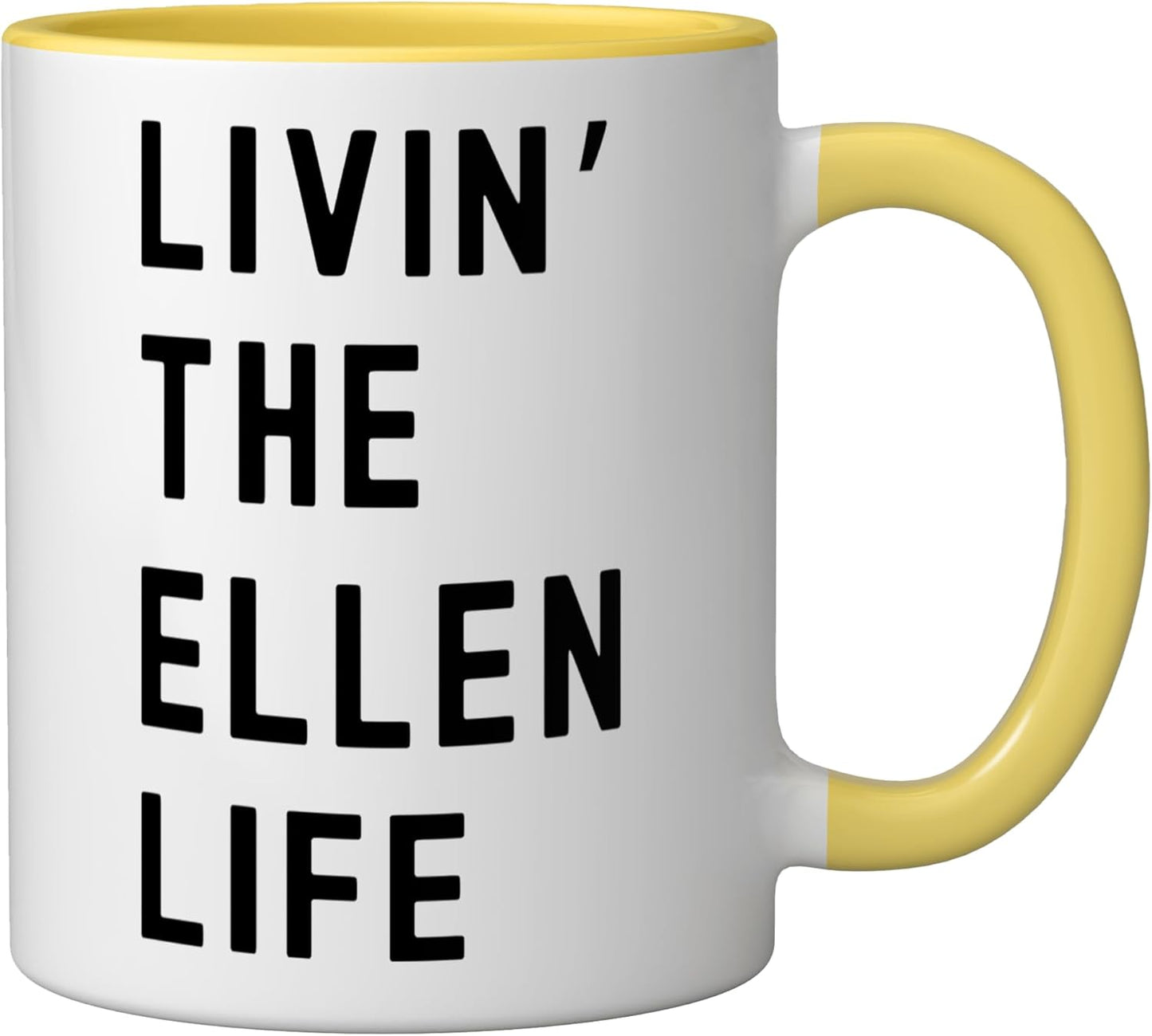 Taza cerámica Ellen Living The Ellen Life Nombre Amarillo/Blanco