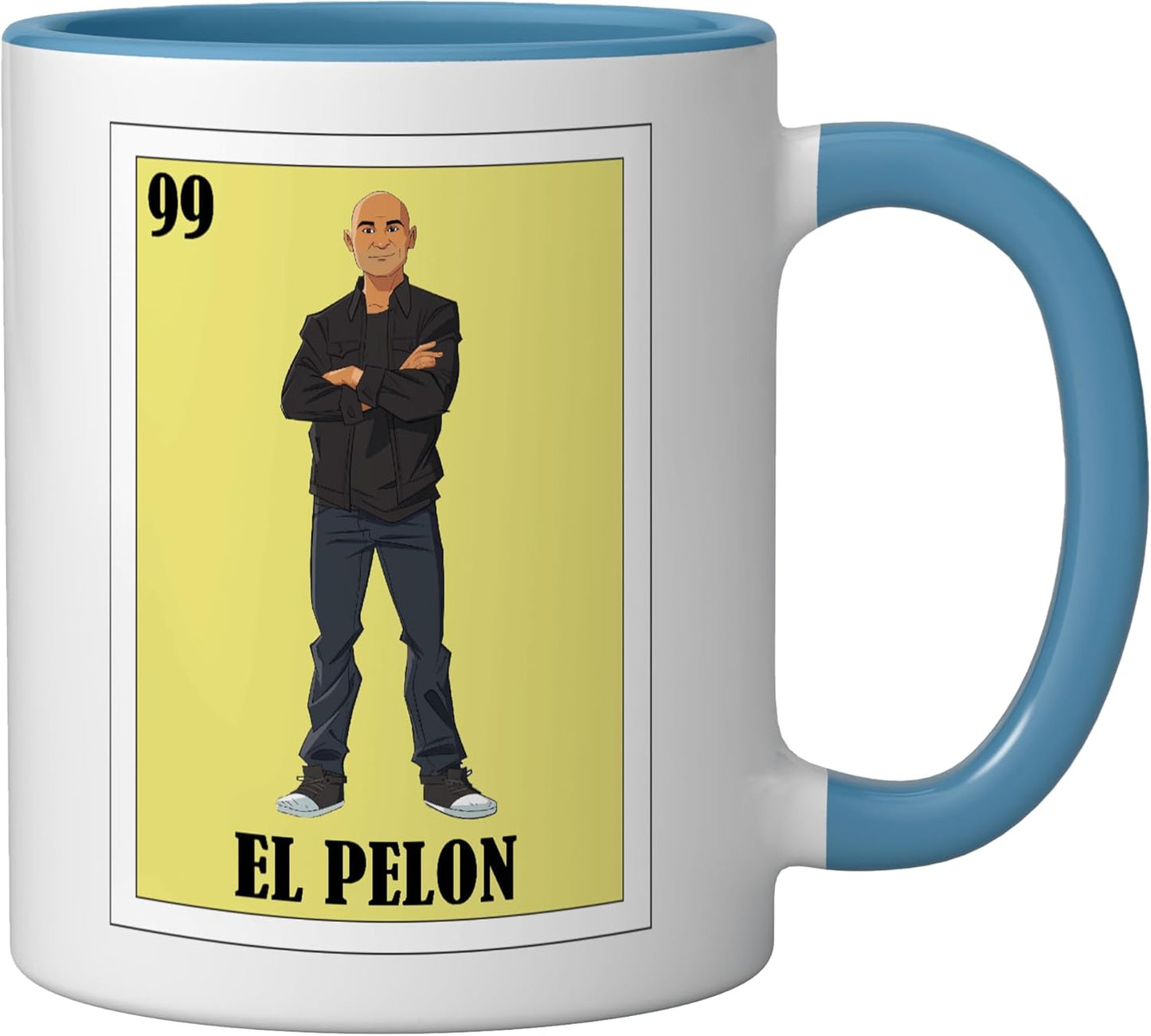 Taza cerámica El Pelon diseño chistoso mexicano azul/blanco