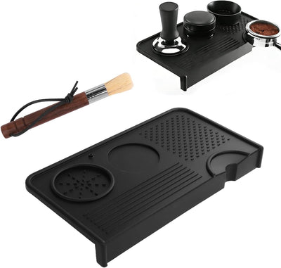 Alfombrilla para café expreso y cepillo, almohadilla de silicona para mostrador de 10.43 x 5.63 pulgadas