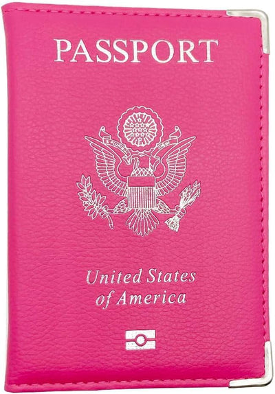 Cubierta pasaporte PU logotipo dorado EE.UU. Rojo rosa moda