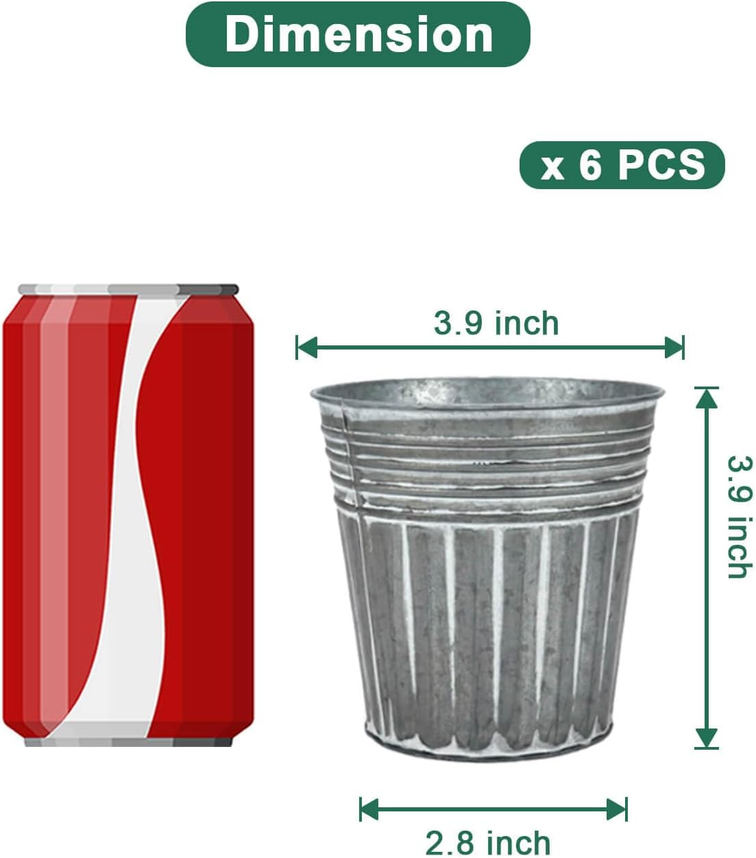 Maceta galvanizada 4pulg set 6 rústicas plateadas para hierbas