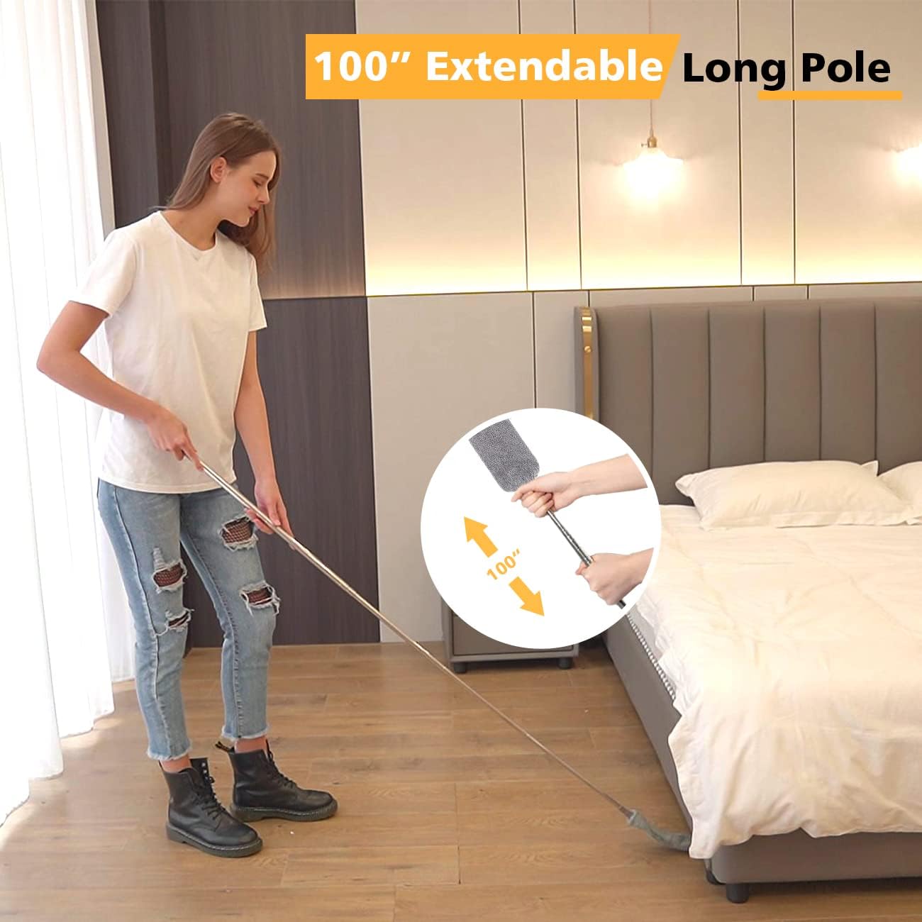 Limpiador polvo retráctil 3 paños microfibra reutilizables 100pulg