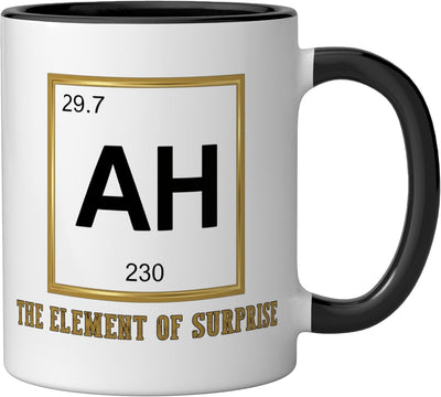 Taza de cerámica Ah The Element de Sorpresa Ciencia Humor Negro/Blanco