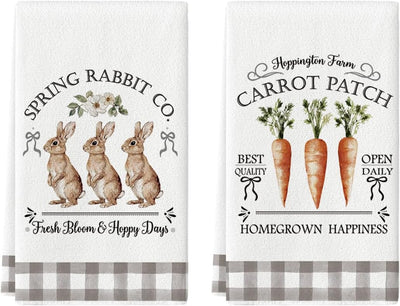 Toallas de cocina con diseño de conejo y zanahoria para Pascua y primavera