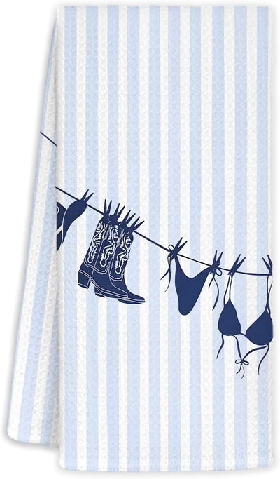 Toallas de cocina y baño con estampado azul rayas estilo western