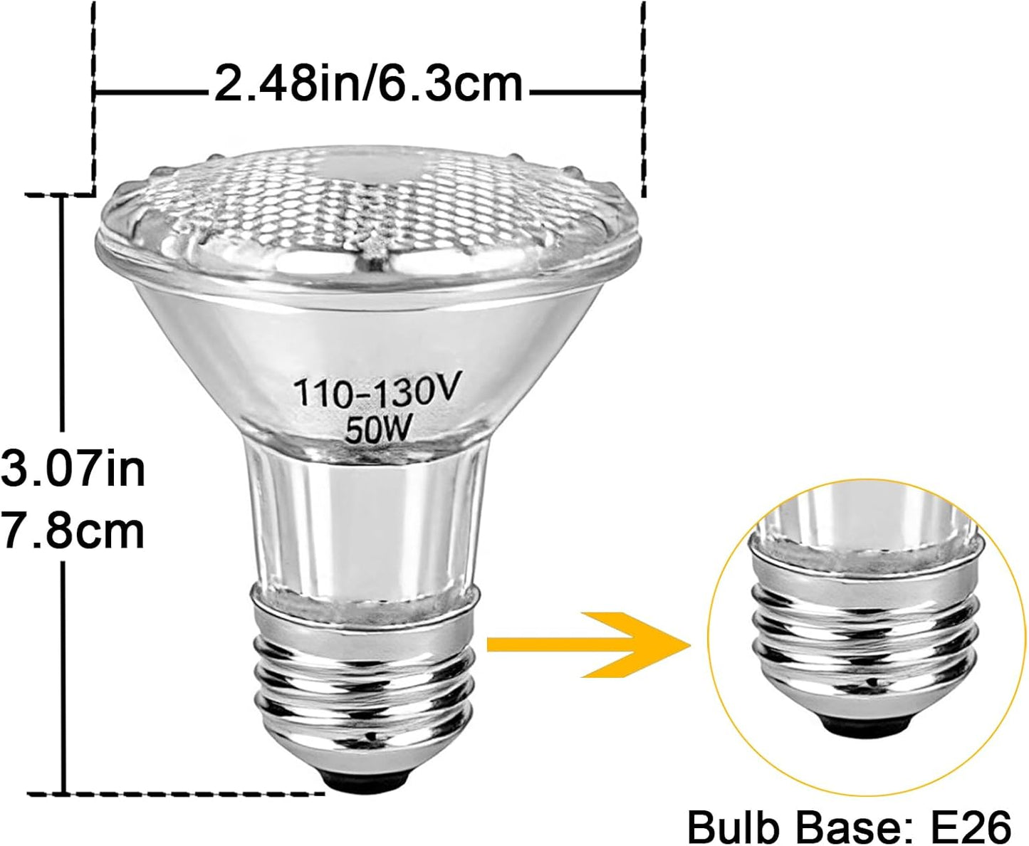 Lámpara Halógena PAR20 50W E26 3000K para Iluminación Empotrada