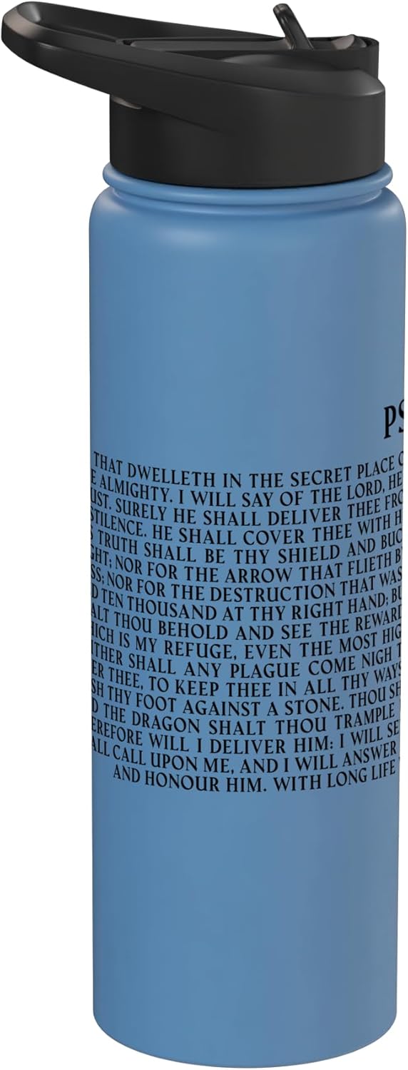 Botella de agua aislada de acero inoxidable con versiculo biblico de proteccion