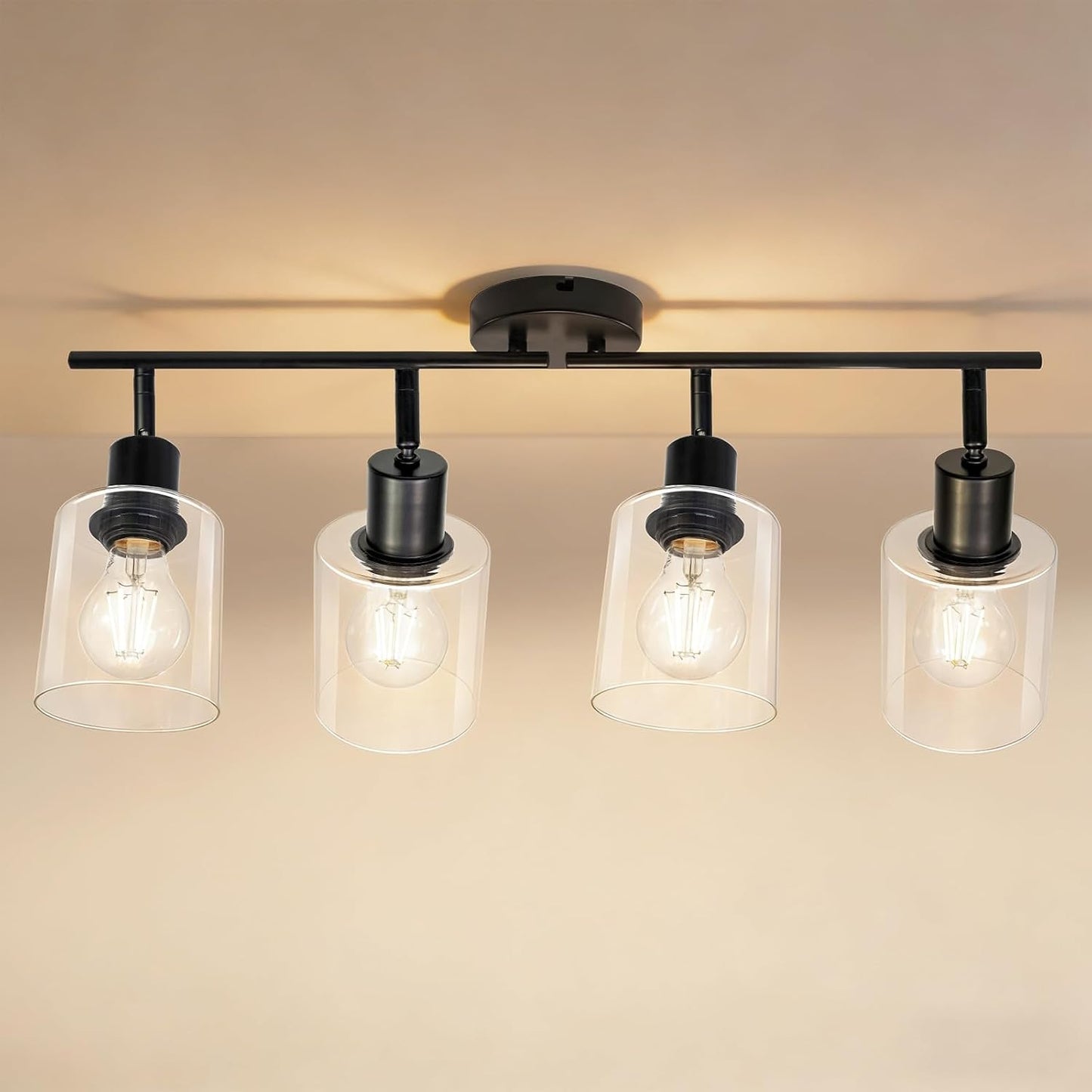 Lámpara riel 4 luces giratorio pared techo cristal E26